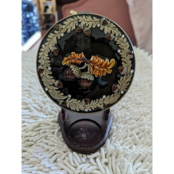 Round mirrored trinket box with autumn theme - Picture 3 of 11